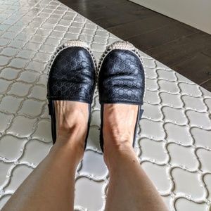 VERY USED Gucci Pilar Black Leather Espadrille 6
